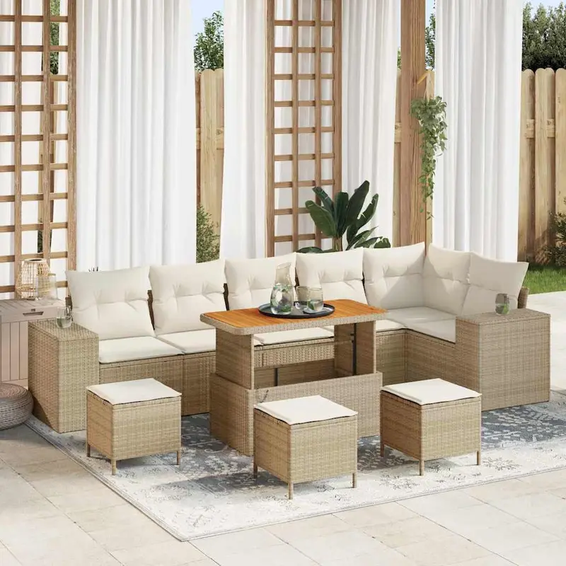 Conjunto de sofá de jardín 10 pcs Beige y Crema ratán sintético