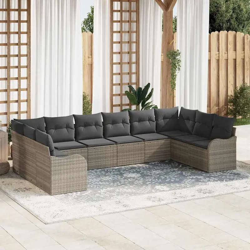 Conjunto de sofá de jardín 10 pcs Gris claro ratán sintético