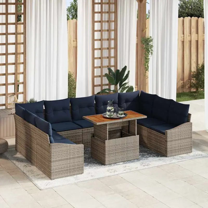 Conjunto de sofá de jardín 10 pcs Gris Poliratán