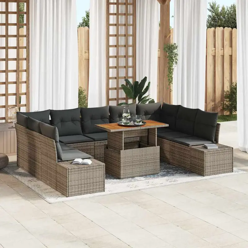 Conjunto de sofá de jardín 10 pcs Gris Poliratán