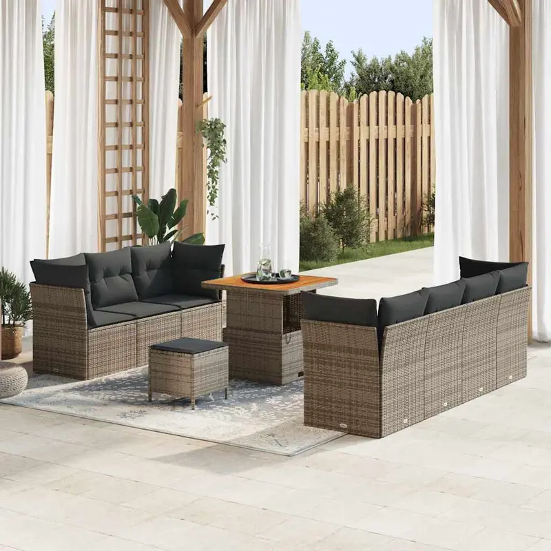Conjunto de sofá de jardín 10 pcs Gris ratán sintético