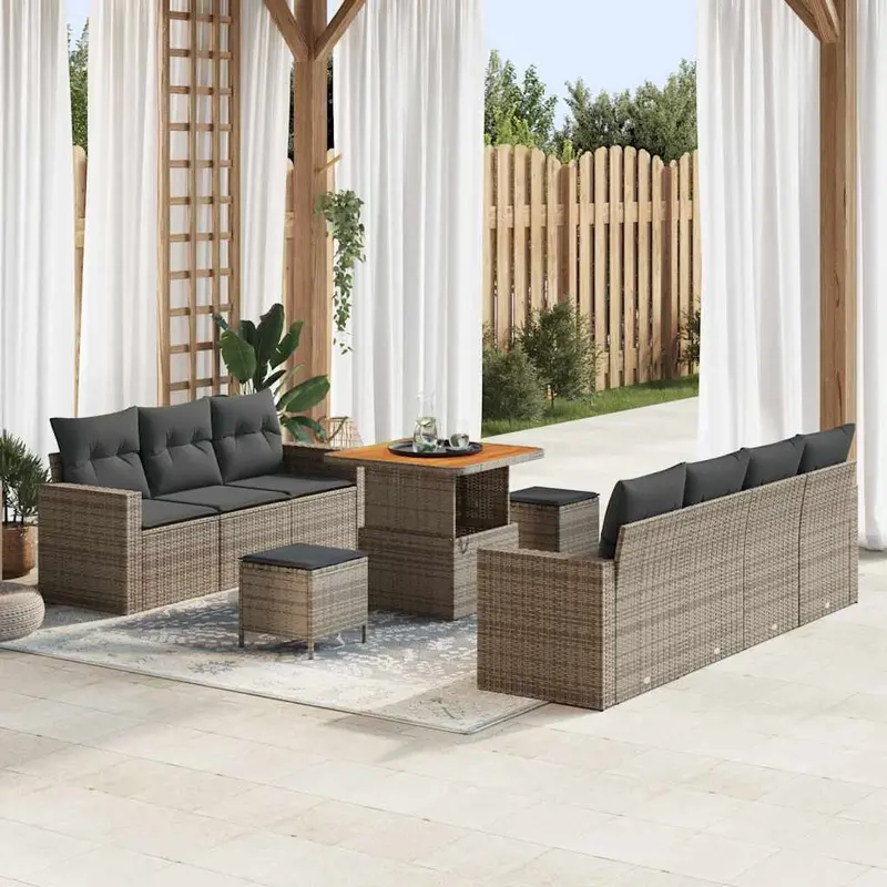 Conjunto de sofá de jardín 10 pcs Gris ratán sintético