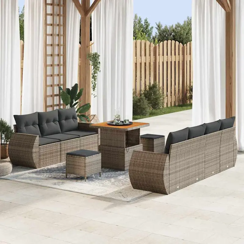 Conjunto de sofá de jardín 10 pcs Gris ratán sintético
