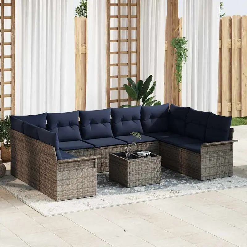 Conjunto de sofá de jardín 10 pcs Gris ratán sintético
