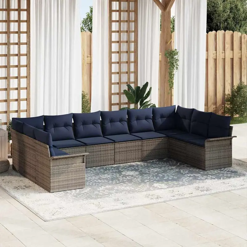 Conjunto de sofá de jardín 10 pcs Gris ratán sintético