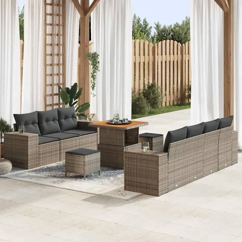 Conjunto de sofá de jardín 10 pcs Gris Rattan de Poliéster