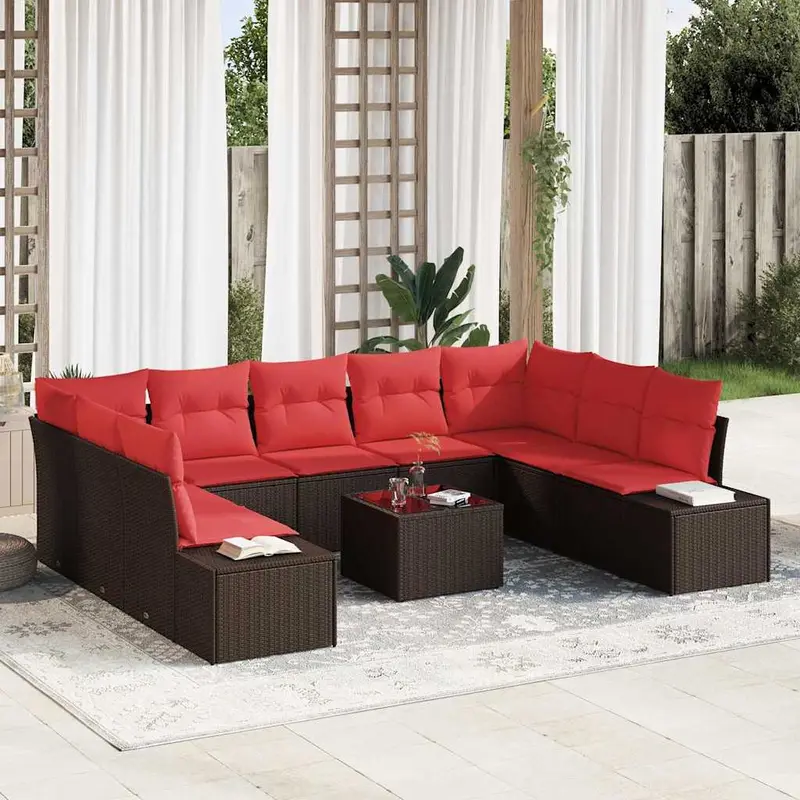 Conjunto de sofá de jardín 10 pcs Marrón ratán sintético