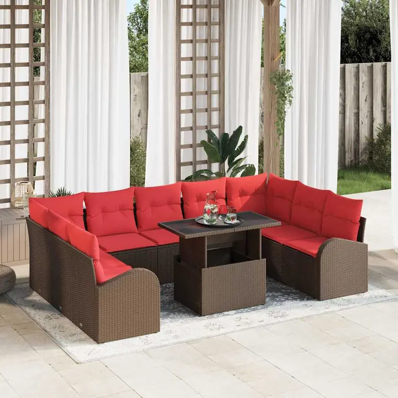 Conjunto de sofá de jardín 10 pcs Marrón ratán sintético