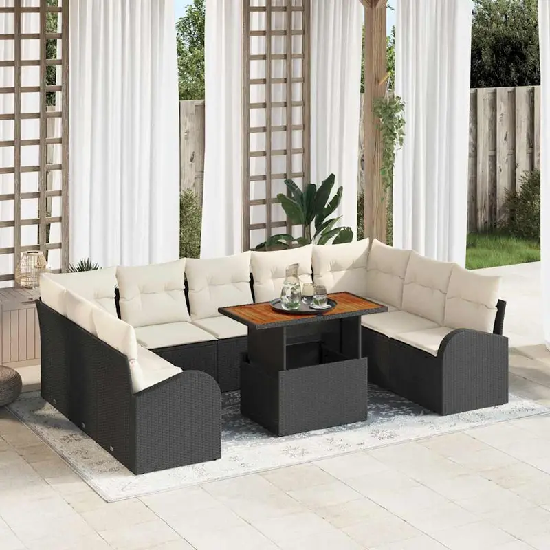 Conjunto de sofá de jardín 10 pcs Negro Poliratán