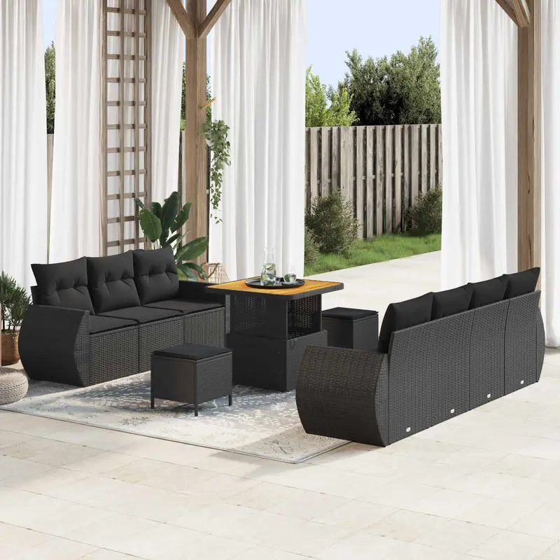 Conjunto de sofá de jardín 10 pcs Negro ratán sintético
