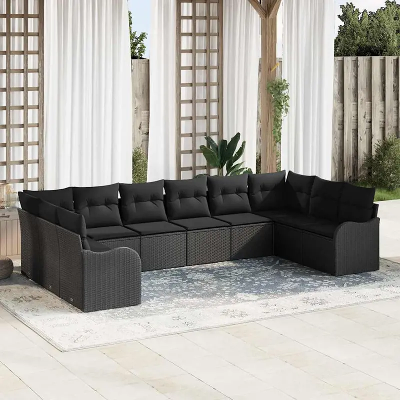 Conjunto de sofá de jardín 10 pcs Negro ratán sintético