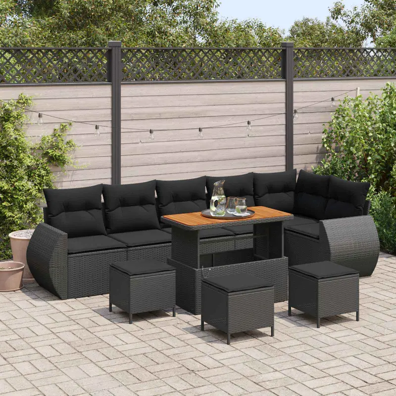 Conjunto de sofá de jardín 10 pcs Negro Rattan de Poliéster
