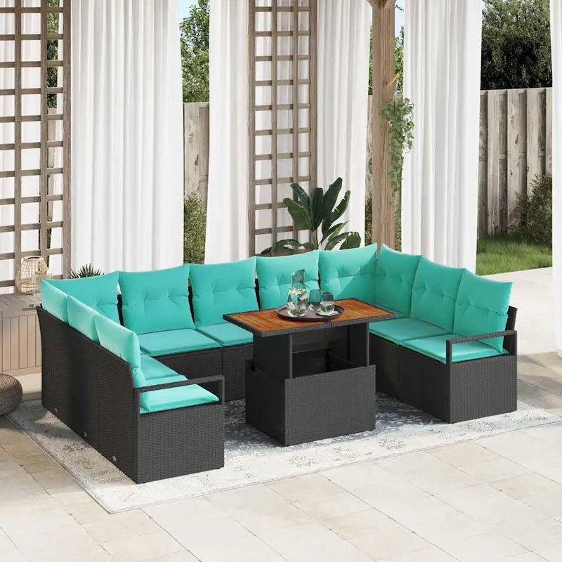 Conjunto de sofá de jardín 10 pcs Negro y Verde Azulado
