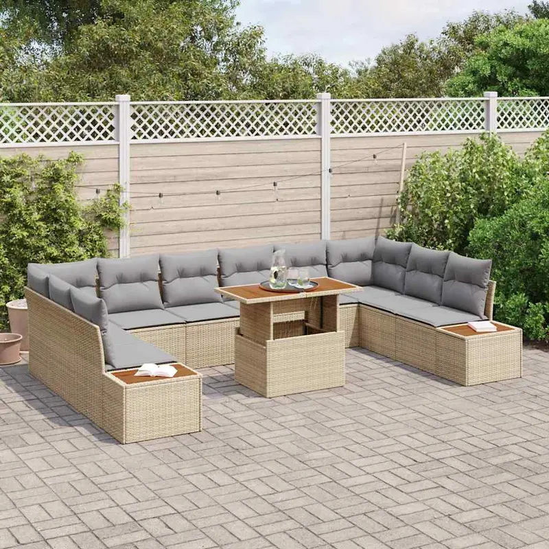 Conjunto de sofá de jardín 11 pcs Beige Poliratán