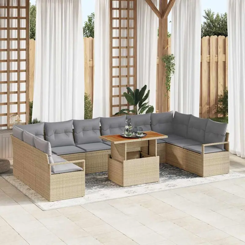 Conjunto de sofá de jardín 11 pcs Beige Poliratán
