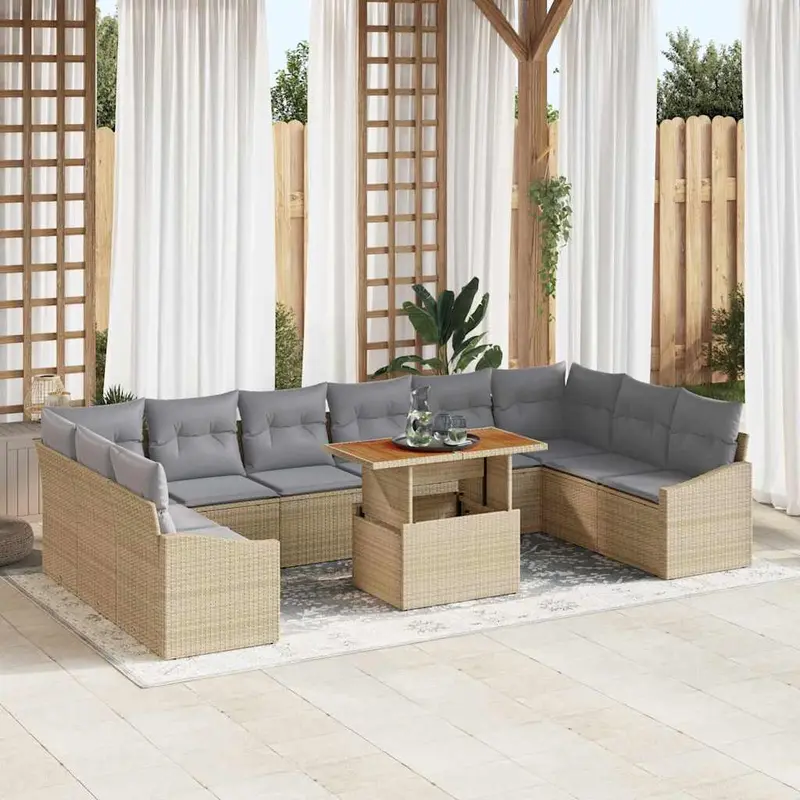 Conjunto de sofá de jardín 11 pcs Beige Poliratán