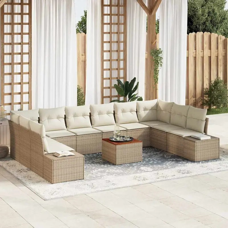 Conjunto de sofá de jardín 11 pcs Beige y blanco