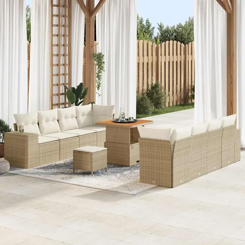 Conjunto de sofá de jardín 11 pcs Beige y Crema ratán sintético