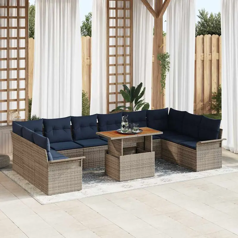 Conjunto de sofá de jardín 11 pcs Gris Poliratán