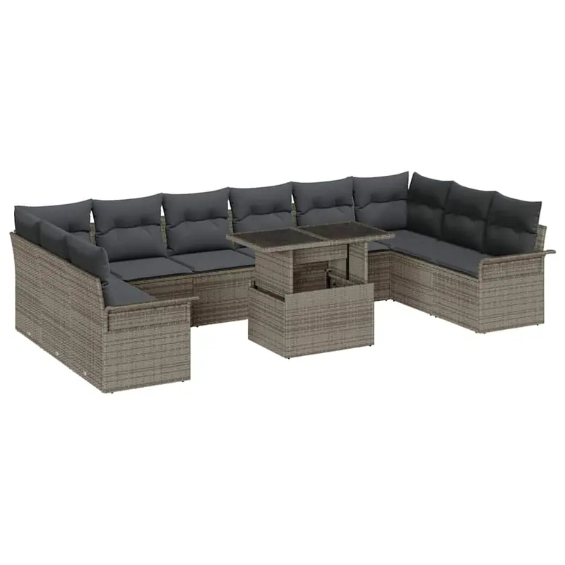 Conjunto de sofá de jardín 11 pcs Gris Rattan de Poliéster