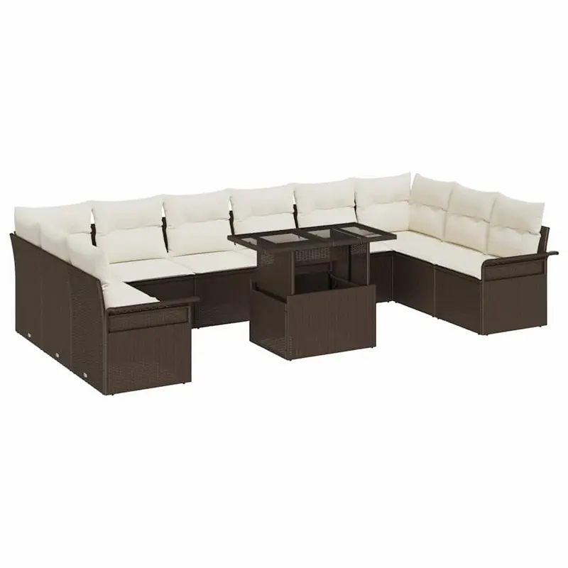 Conjunto de sofá de jardín 11 pcs Marrón Rattan de Poliéster