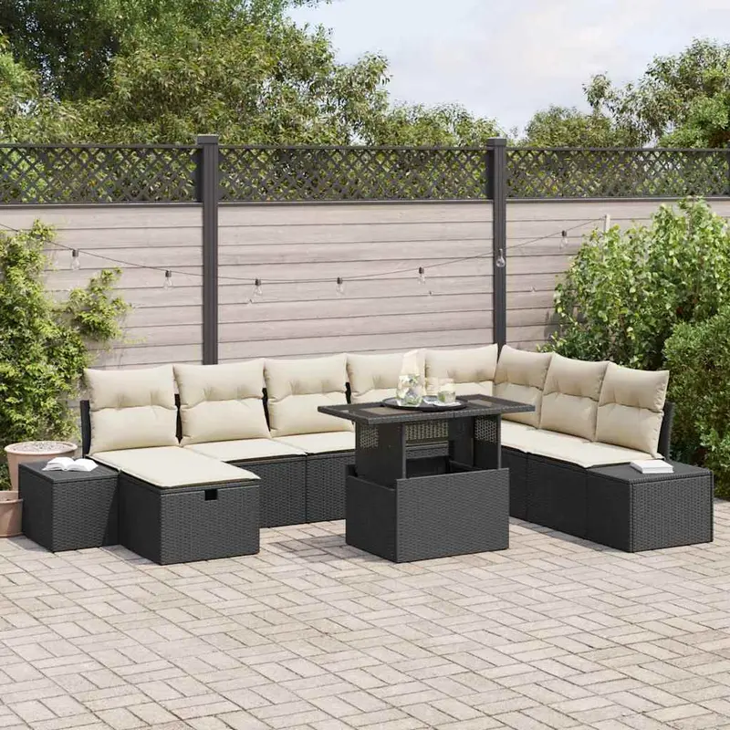 Conjunto de sofá de jardín 11 pcs Negro Poliratán