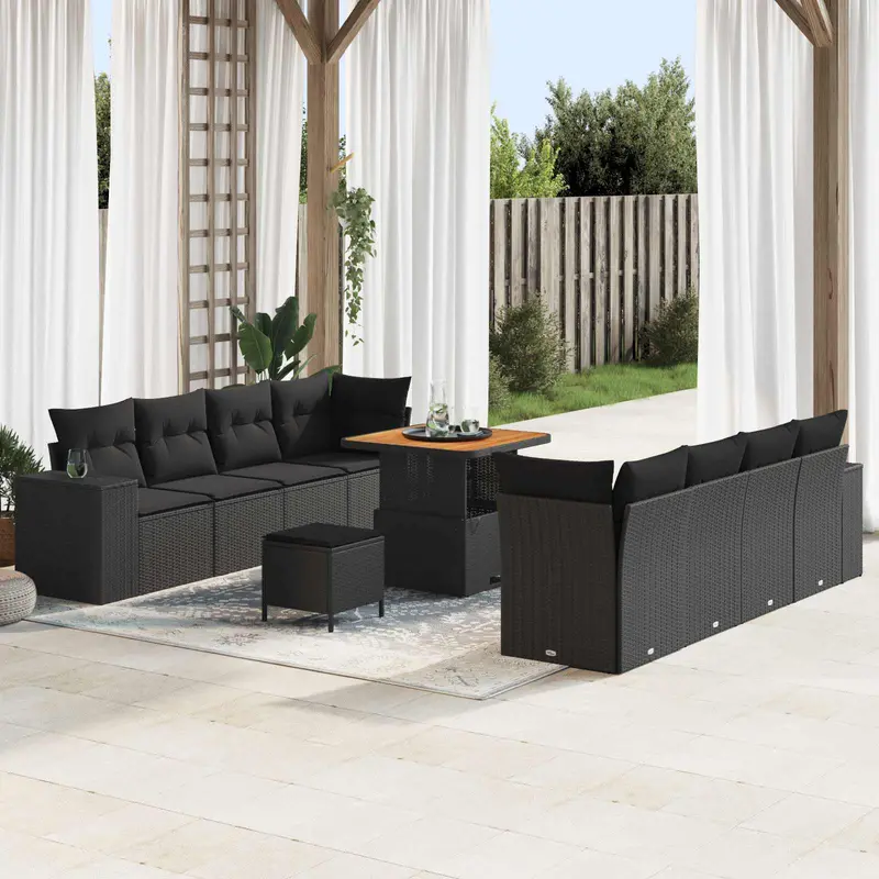 Conjunto de sofá de jardín 11 pcs Negro ratán sintético