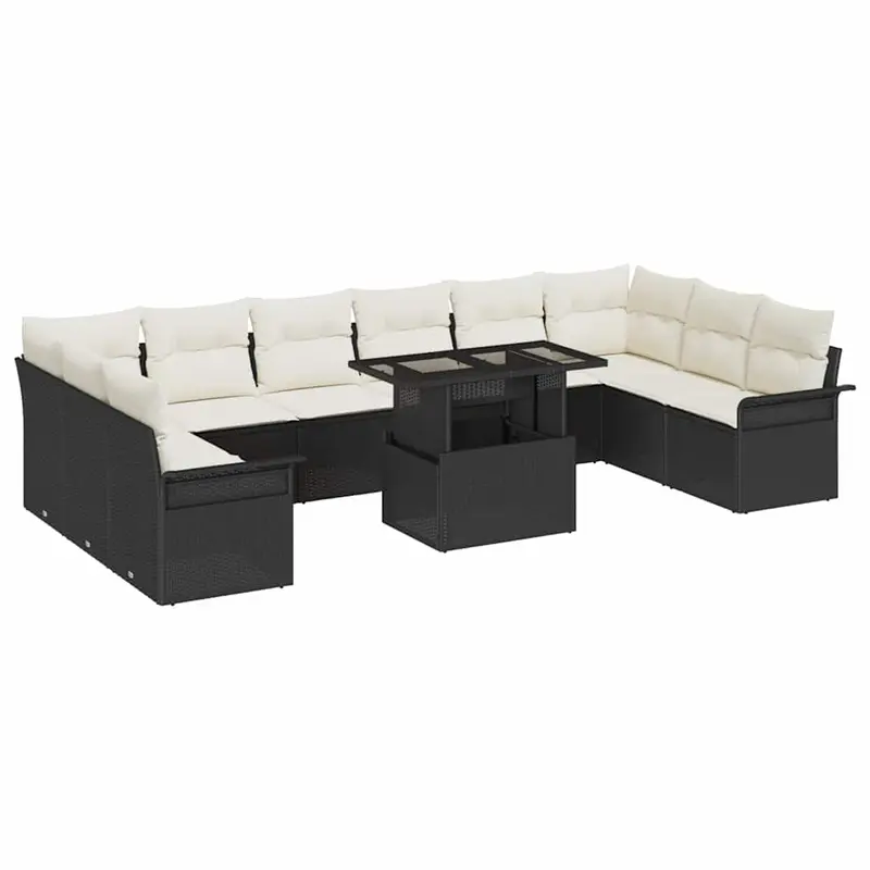 Conjunto de sofá de jardín 11 pcs Negro Rattan de Poliéster