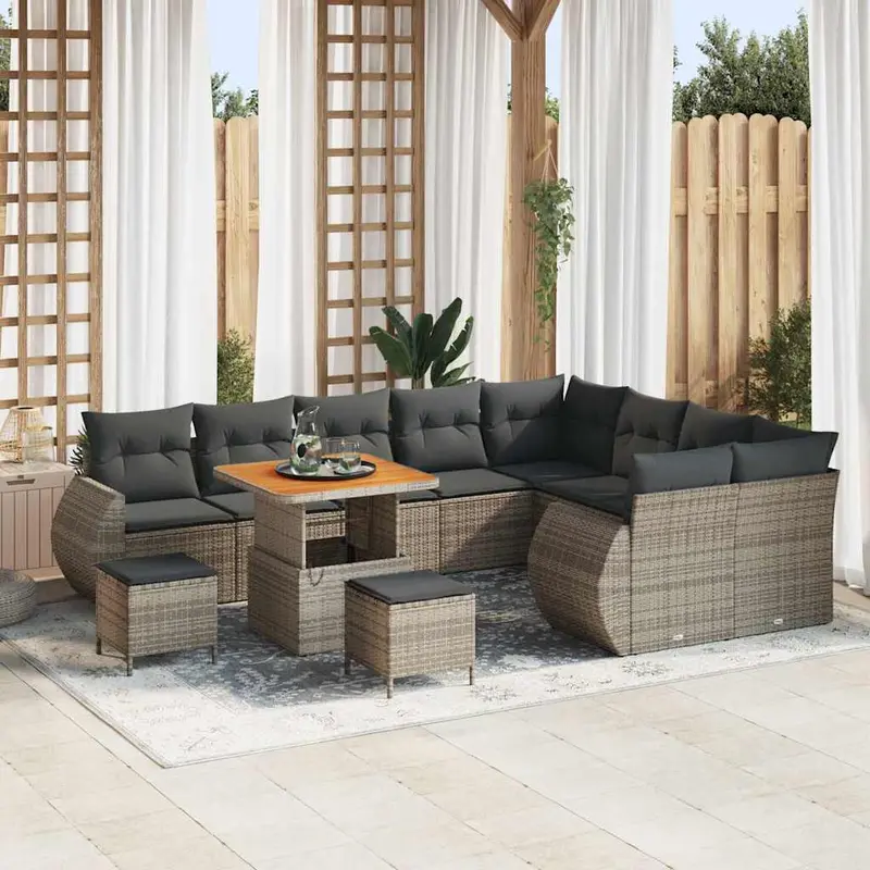 Conjunto de sofá de jardín 12 pcs Gris Rattan de Poliéster