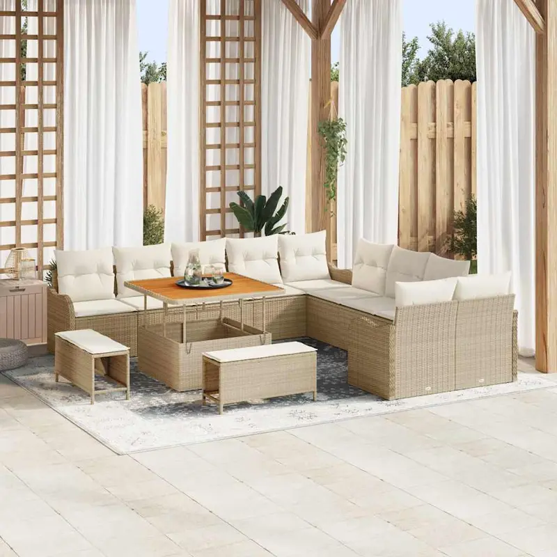 Conjunto de sofá de jardín 13 pcs Beige ratán sintético