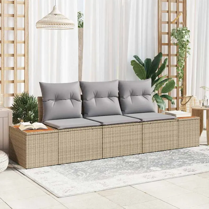 Conjunto de sofá de jardín 3 pcs Beige ratán sintético
