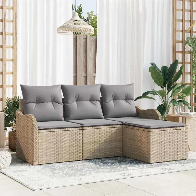 Conjunto de sofá de jardín 4 pcs Beige ratán sintético