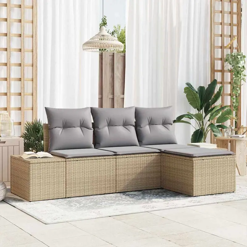 Conjunto de sofá de jardín 4 pcs Beige ratán sintético