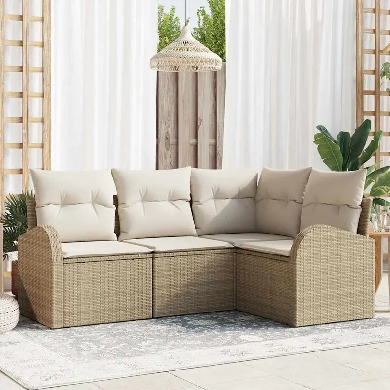 Conjunto de sofá de jardín 4 pcs Beige ratán sintético