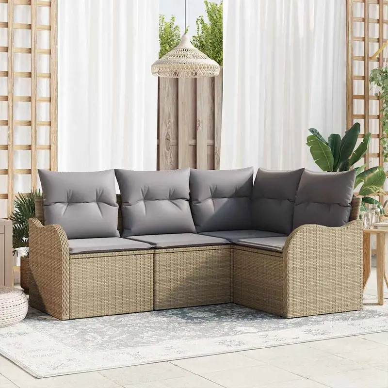 Conjunto de sofá de jardín 4 pcs Beige ratán sintético