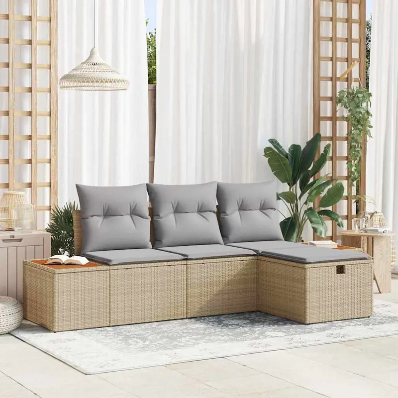 Conjunto de sofá de jardín 4 pcs Beige ratán sintético