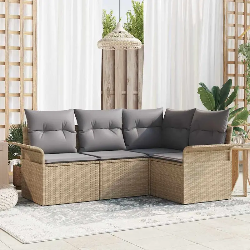 Conjunto de sofá de jardín 4 pcs Beige ratán sintético