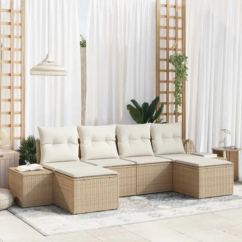 Conjunto de sofá de jardín 4 pcs Beige y Crema ratán sintético