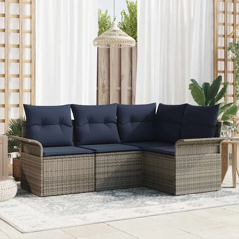 Conjunto de sofá de jardín 4 pcs Gris ratán sintético
