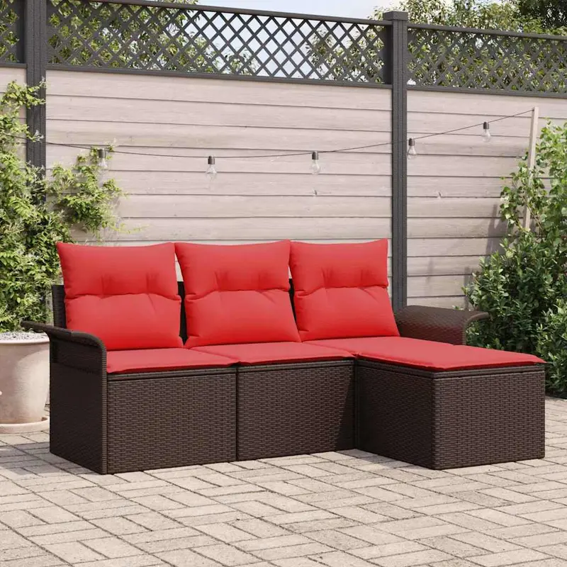 Conjunto de sofá de jardín 4 pcs Marrón ratán sintético