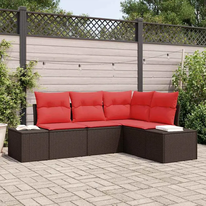 Conjunto de sofá de jardín 4 pcs Marrón ratán sintético
