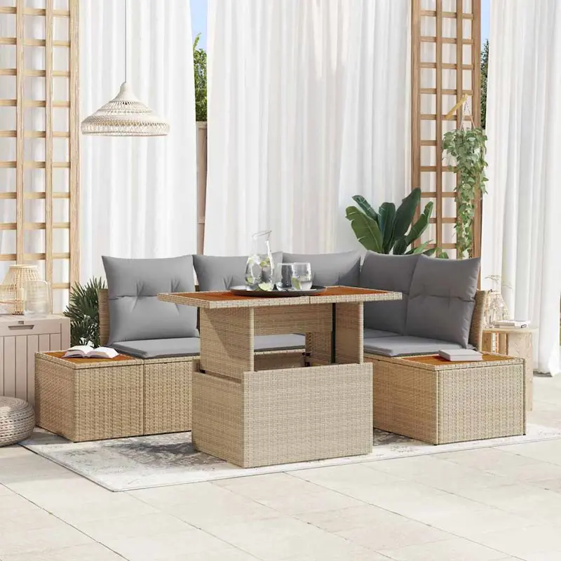 Conjunto de sofá de jardín 5 pcs Beige Poliratán