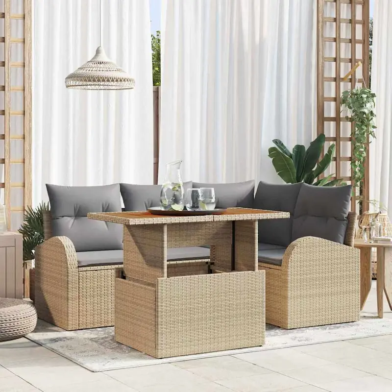 Conjunto de sofá de jardín 5 pcs Beige Poliratán