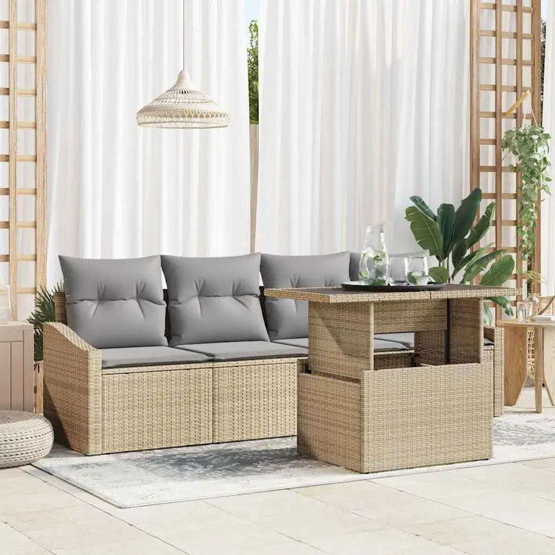 Conjunto de sofá de jardín 5 pcs Beige Poliratán