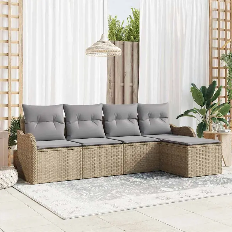 Conjunto de sofá de jardín 5 pcs Beige ratán sintético