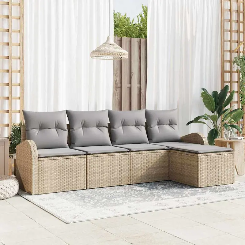 Conjunto de sofá de jardín 5 pcs Beige ratán sintético