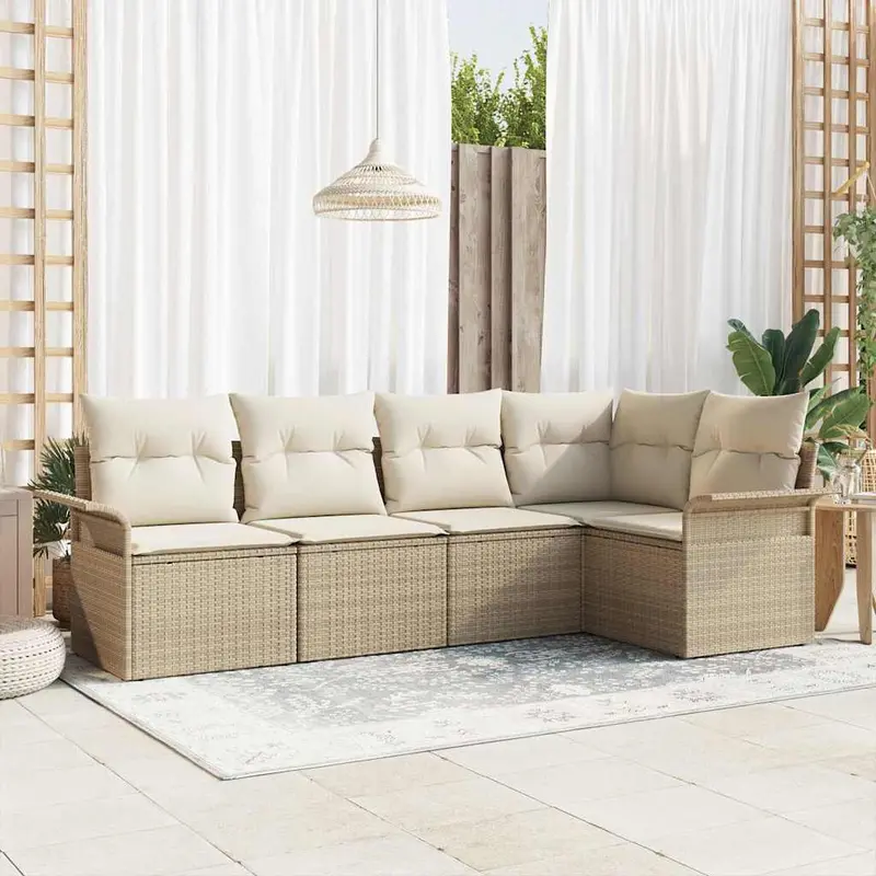 Conjunto de sofá de jardín 5 pcs Beige ratán sintético