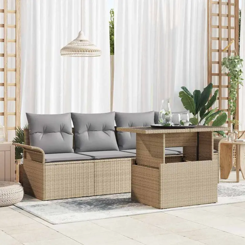 Conjunto de sofá de jardín 5 pcs Beige ratán sintético