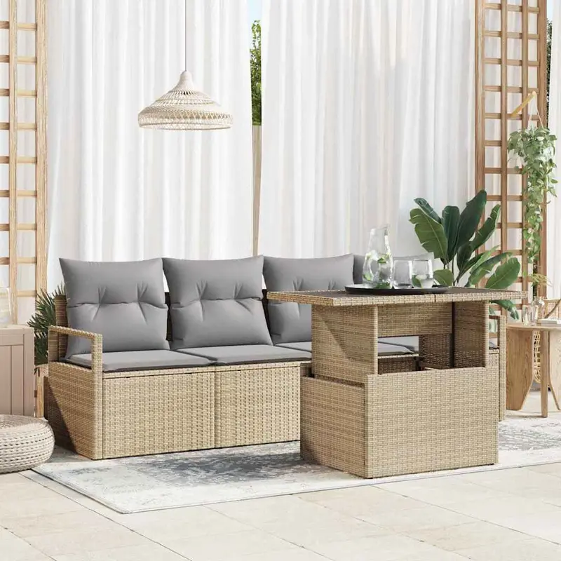 Conjunto de sofá de jardín 5 pcs Beige ratán sintético