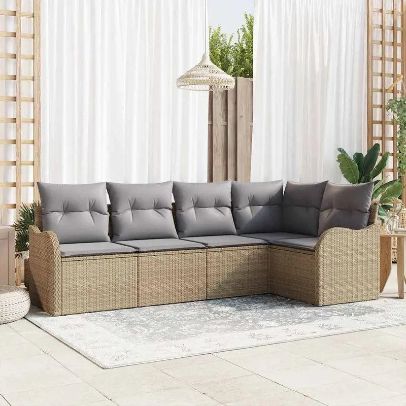 Conjunto de sofá de jardín 5 pcs Beige ratán sintético